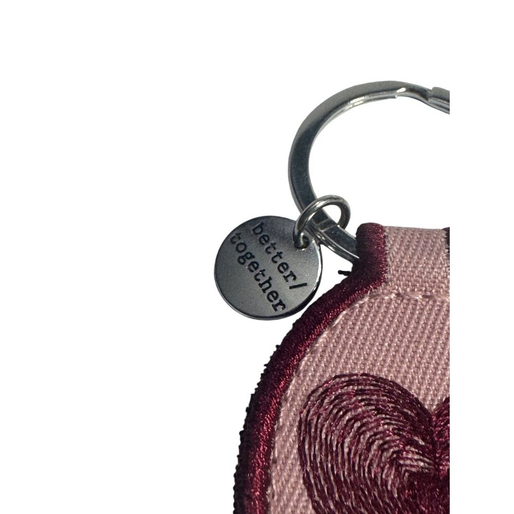 Embroidered Heart Keychain Better Together Charm Canvas Burgundy Pink New - Picture 3 of 3